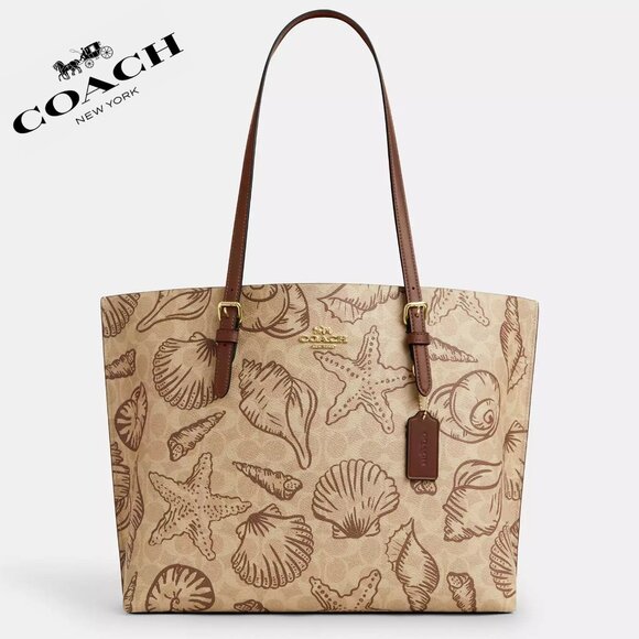 ❤️🐚 Mollie Tote Bag In Signature Canvas With Shell Print - Picture 1 of 8